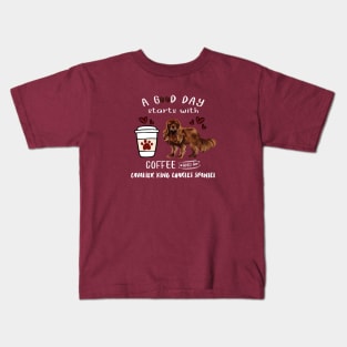 A Good Day Starts with Coffee and a Cavalier King Charles Spaniel, Ruby Kids T-Shirt